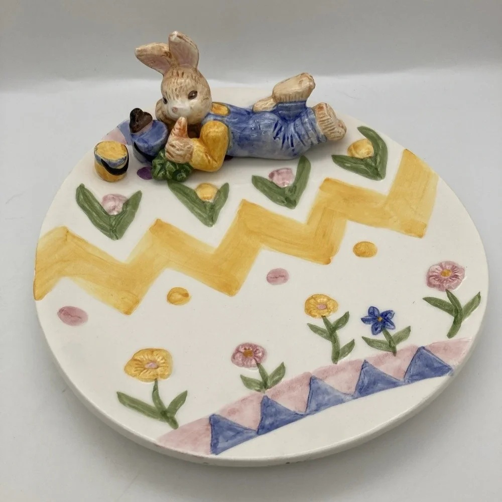 Vintage Fitz And Floyd 1994 Omnibus Easter Egg Dish Rabbit
